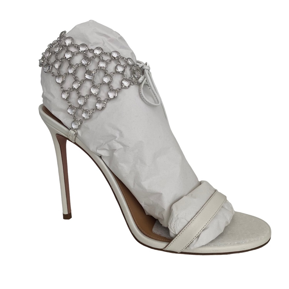 Aquazzura Women’s s Crystal Web Sandal 105 | White Crystal Heels - Picture 3 of 16
